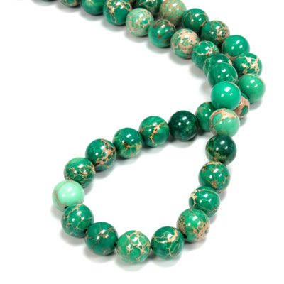 Gemstone Bead - Smooth Round 08MM SEA SEDIMENT JASPER DYED GREEN