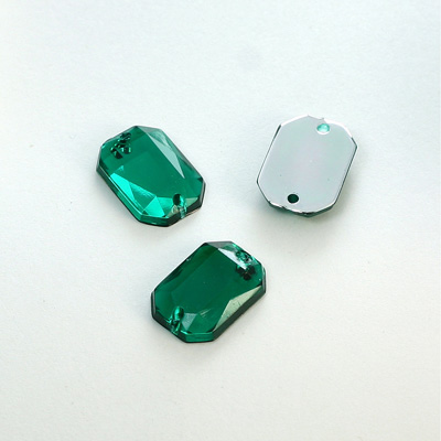 Plastic Flat Back 2-Hole Foiled Sew-On Stone - Cushion Octagon 14x10MM EMERALD