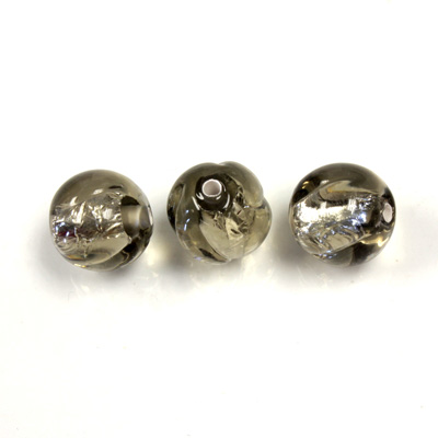 Czech Glass Lampwork Bead - Round Twist 10MM BLACK DIAMOND SILVER LINE 4003