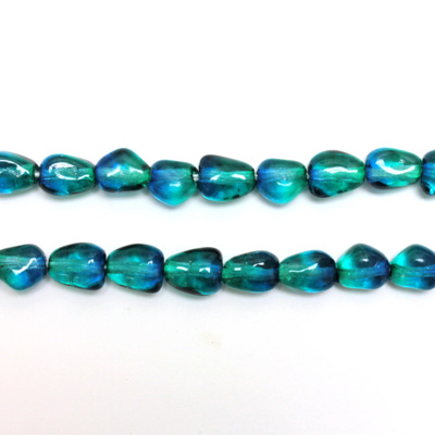 Czech Pressed Glass Bead - Coated Baroque Nugget 7x4MM COATED BLUE-GREEN 69004