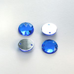 Plastic Flat Back 2-Hole Foiled Sew-On Stone - Round 12MM SAPPHIRE