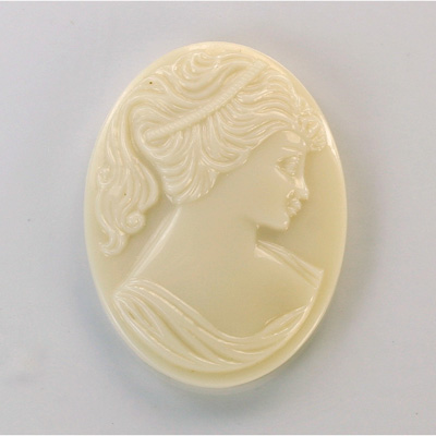 German Glass Cameo Woman Oval 40x30MM IVORY