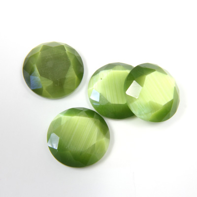 Fiber-Optic Flat Back Stone with Faceted Top and Table - Round 13MM CAT'S EYE OLIVE