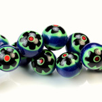 Glass Millefiori Bead - Round 12MM BLUE GREEN BLACK (22)