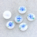 Glass Medium Dome Lampwork Cabochon - Round 10MM BLUE ON WHITE (04873)