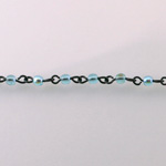 Linked Bead Chain Rosary Style with Glass Pressed Bead - Round 3MM AQUA AB-JET