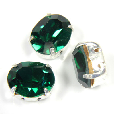 Crystal Stone in Metal Sew-On Setting - Oval 10x8MM EMERALD-SILVER