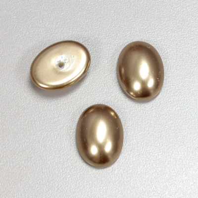 Glass Medium Dome Pearl Dipped Cabochon - Oval 18x13MM LIGHT BROWN