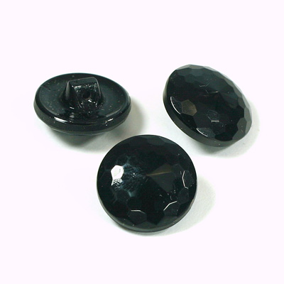 Glass Button - Faceted Top Opaque Round 18MM JET