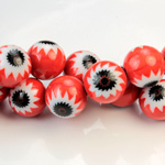 Glass Millefiori Bead - Round 12MM LT RED WHITE BLACK (31)