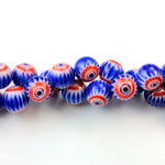 Glass Millefiori Bead - Round 08MM BLUE WHITE RED (04)