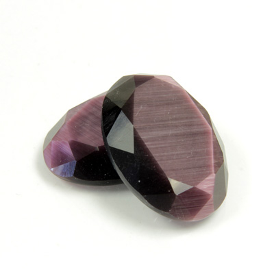Fiber-Optic Flat Back Stone with Faceted Top and Table - Oval 25x18MM CAT'S EYE PURPLE