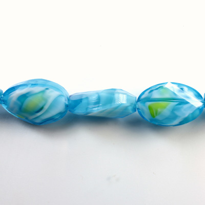 Chinese Cut Crystal Millefiori Bead - Oval Twist 20x15MM AQUA