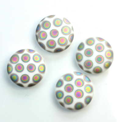 Glass Low Dome Buff Top Cabochon - Peacock Round 15MM MATTE WHITE