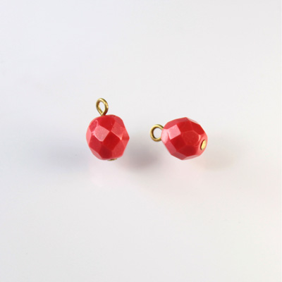 Glass Fire Polished Bead with 1 Brass Loop - Round 08MM RED/Brass