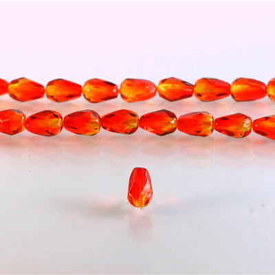 Czech Glass Fire Polish Bead - Pear 07x5MM Coated ORANGE-YELLOW  64815