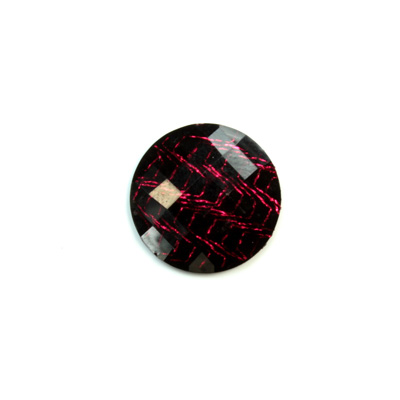 Plastic Flat Back Striped Rauten Rose - Round 18MM DYED RED on BLACK