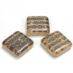 Czech Pressed Glass Bead - Smooth Flat Square 18x18MM PATTERN on BROWN