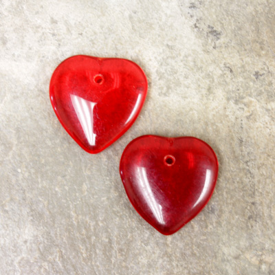 Czech Pressed Glass Pendant - Smooth Puff Heart 15MM RUBY