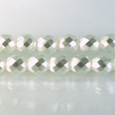 Czech Glass Pearl Faceted Fire Polish Bead - Round 10MM WHITE ON CRYSTAL 78402