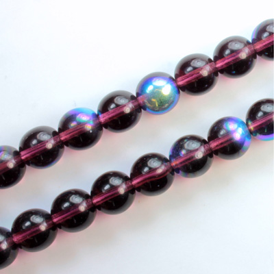 Czech Pressed Glass Bead - Smooth Round 08MM AMETHYST AB