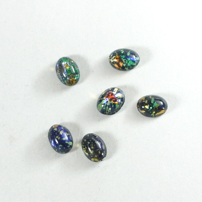 Glass Medium Dome Lampwork Cabochon - Oval 07x5MM BLACK OPAL (00374)