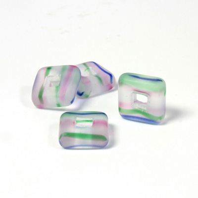 Czech Pressed Glass Rings and Connectors - Square 12x12MM MATTE STRIPED CRYSTAL