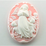 Plastic Cameo - Angel Oval 40x30MM WHITE ON PINK