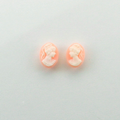 Plastic Cameo - Woman with Ponytail Oval 08x6MM WHITE ON ANGELSKIN