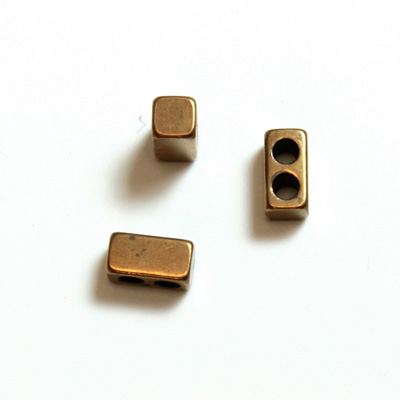 Brass Machine Made Bead - Smooth Rectangle with 2-Holes 06x4MM RAW BRASS