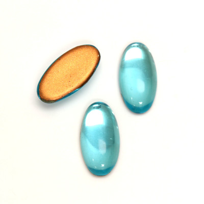 Glass Medium Dome Foiled Cabochon - Oval 18x9MM AQUA