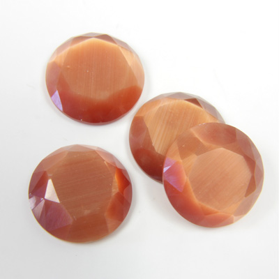 Fiber-Optic Flat Back Stone with Faceted Top and Table - Round 15MM CAT'S EYE COPPER