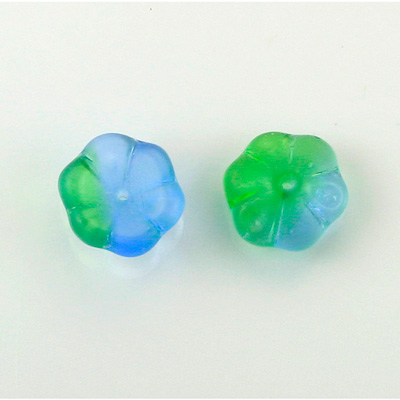 Czech Glass Flower with Center Hole - Round 12MM MATTE EMERALD-SAPPHIRE