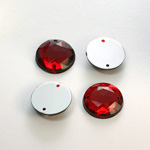 Plastic Flat Back 2-Hole Foiled Sew-On Stone - Round 15MM RUBY