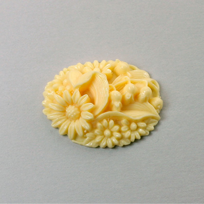 Plastic Carved Flower - Cluster Oval 33x24MM DARK IVORY