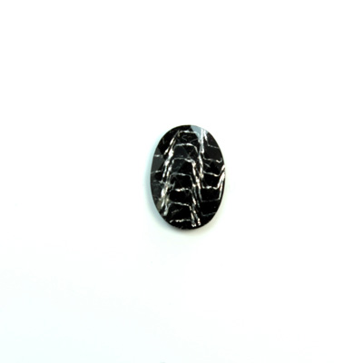 Plastic Flat Back Striped Rauten Rose - Oval 14x10MM WHITE on BLACK