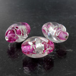 Glass Lampwork Bead - Oval Twist 18x11MM CRYSTAL with ROSE AND SILVER SWIRL