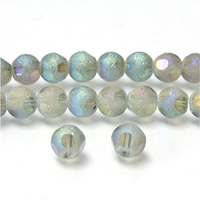 Glass Bead - Round Coated with Cut Window - 06MM BLUE GREEN METALLIC