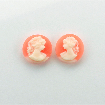 Plastic Cameo - Woman with Ponytail Round 12MM IVORY ON CORNELIAN