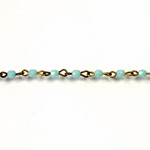 Linked Bead Chain Rosary Style with Glass Fire Polish Bead - Round 3MM TURQUOISE-Brass