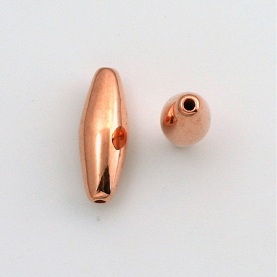 Metalized Plastic Smooth Bead - Long Oval 25x8MM COPPER