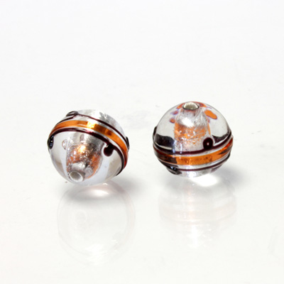 Czech Glass Lampwork Bead - Round 12MM ART DECO HYACINTH with  SILVER FOIL