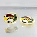Glass Crystal Painting with Carved Intaglio Trout Fly Fishing Oval 18x13MM NATURAL on WHITE