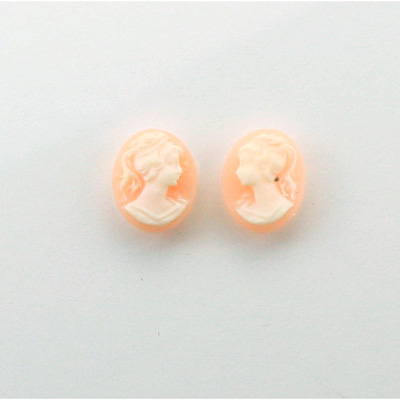 Plastic Cameo - Woman with Ponytail Oval 10x8MM WHITE ON ANGELSKIN