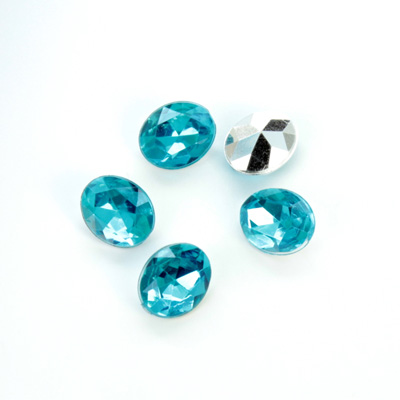 Plastic Point Back Foiled Stone - Oval 10x8MM AQUA