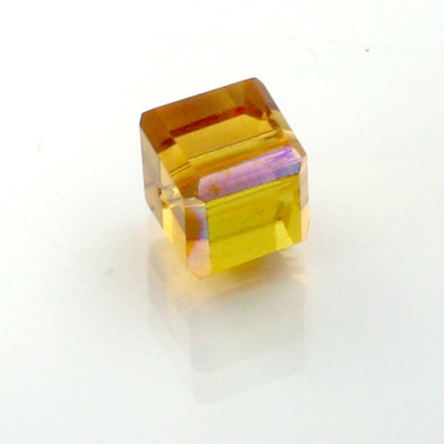 Chinese Cut Crystal Bead 18 Facet - Cube 06x6MM TOPAZ AB