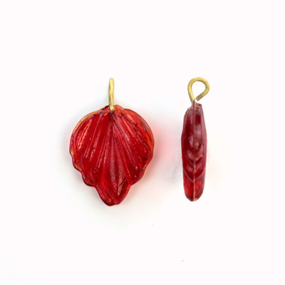 Glass Pendant Leaf with Brass Loop 15x12MM RUBY