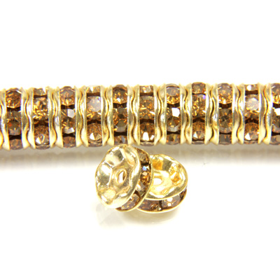 Czech Rhinestone Rondelle - Round Wavy 06MM LT COLORADO TOPAZ-GOLD