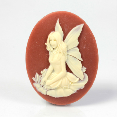 Plastic Cameo - Fairy Oval 40x30MM IVORY ON DARK CORNELIAN