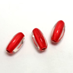 Plastic Bead - Color Lined Smooth Beggar 17x9MM CRYSTAL RED LINE